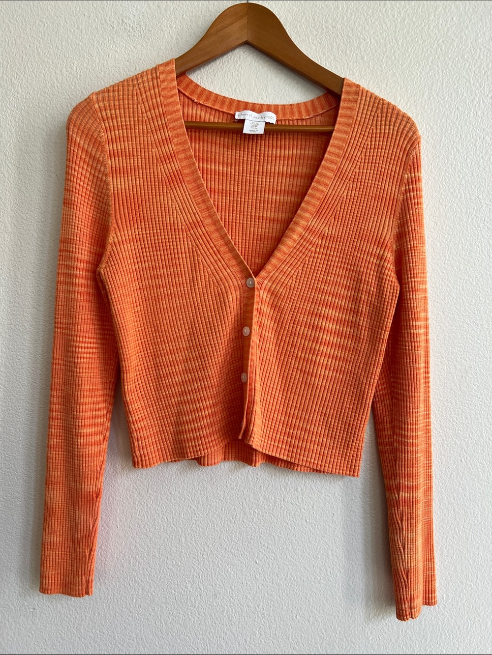 HOUSE OF HARLOW Ribbed Knit Button-Up Cropped V-Neck Cardigan Heather Orange M